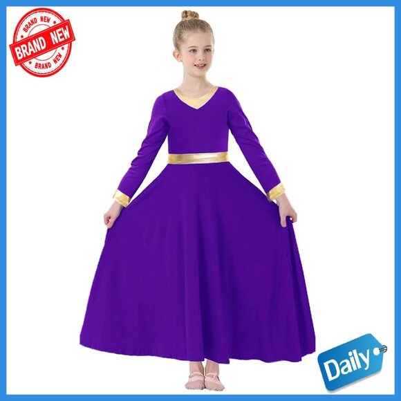 Girls Praise Dance Dress Metallic Gold Liturgical Worship Church Robe